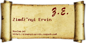 Zimányi Ervin névjegykártya